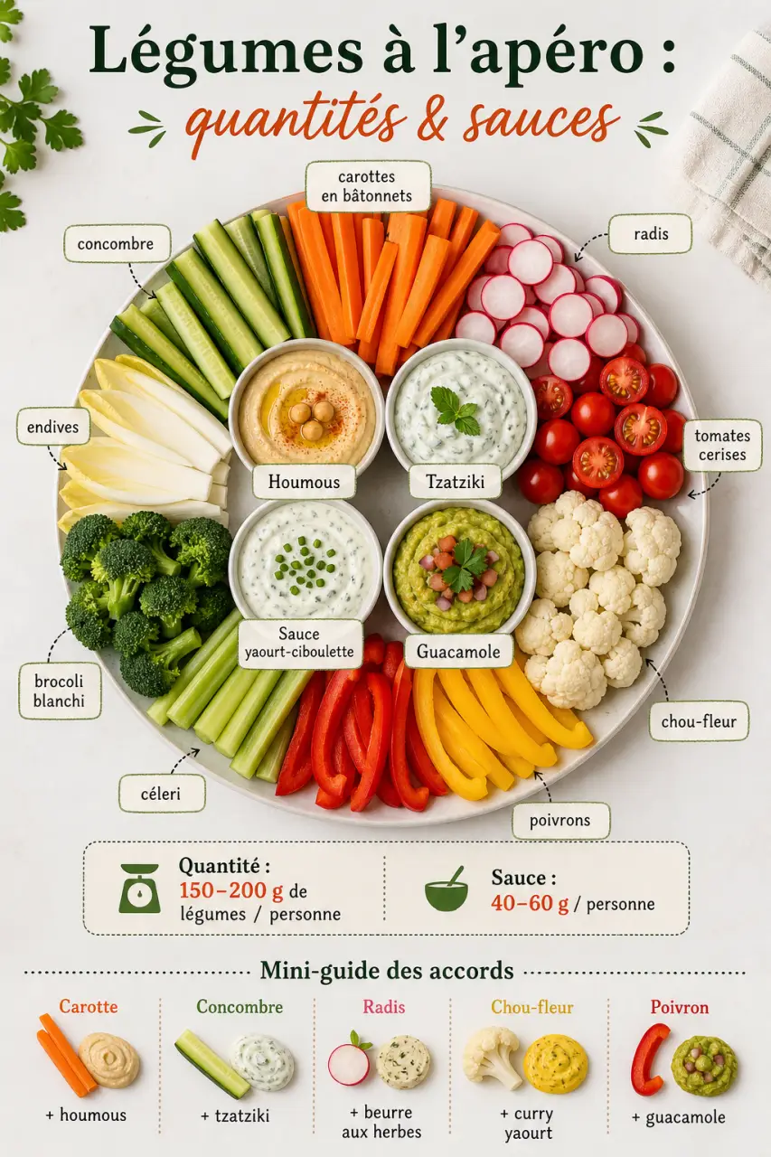 Quels légumes servir à l’apéro, avec quelles sauces, et en quelle quantité ?