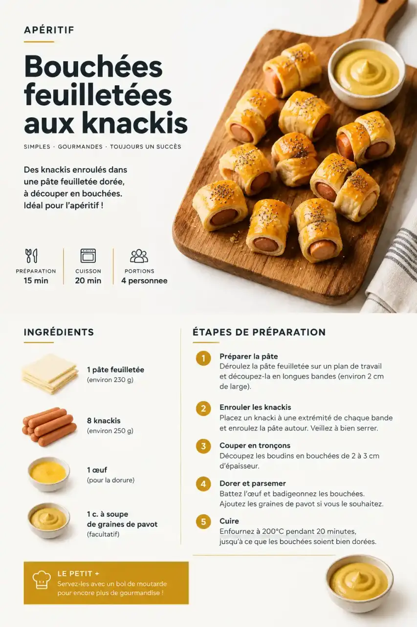 Idée apéritif pour savoir que faire avec des knackis : feuilletés et roulés aux knackis dorés sur une planche