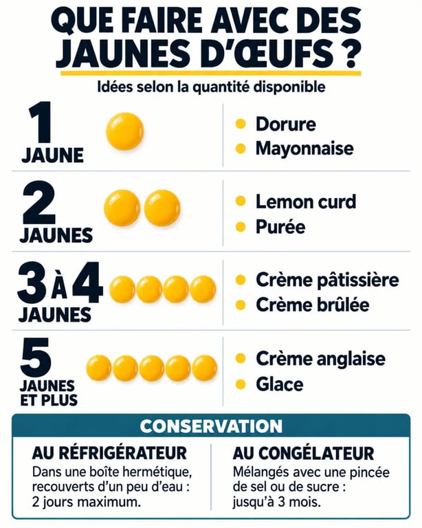 Que faire avec des jaune d oeufs selon la quantité disponible et les conseils de conservation