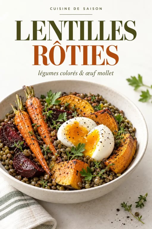 Recettes perte de poids : bol de lentilles, légumes rôtis et œuf mollet