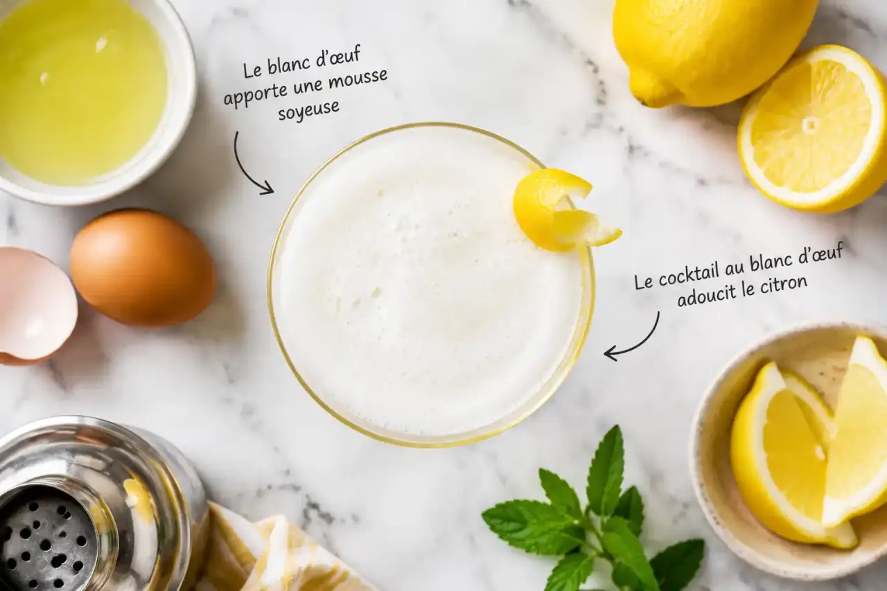 Le cocktail au blanc d’œuf adoucit le citron et crée une mousse soyeuse