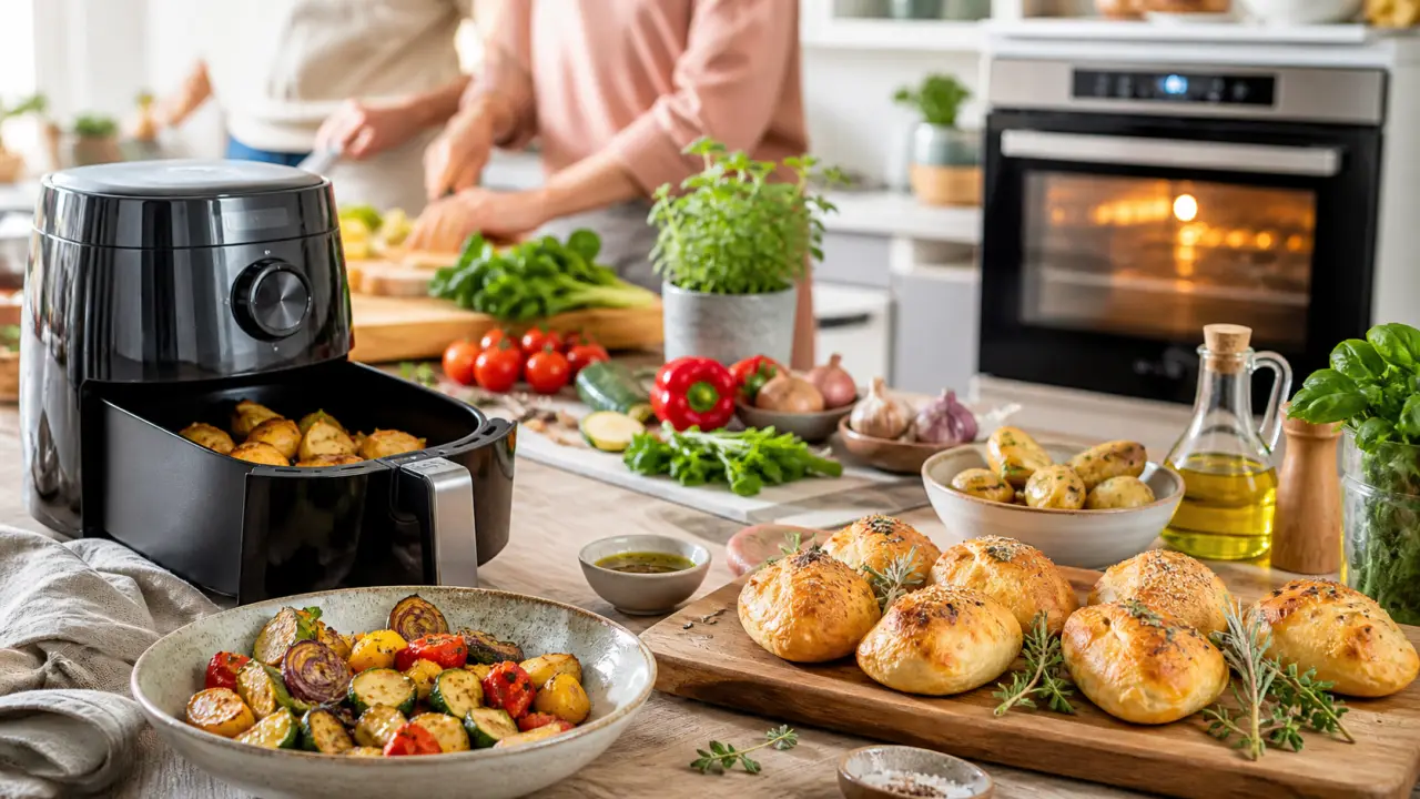 Cuisine conviviale avec préparation de recettes et équipement moderne