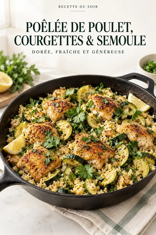 Recette à la poêle avec poulet doré, courgettes et semoule