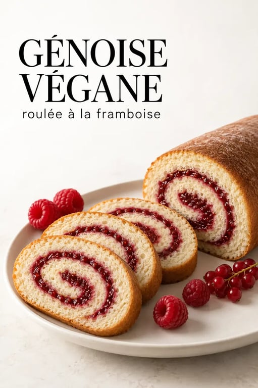 Génoise végan roulée à la confiture de framboise, moelleuse et souple