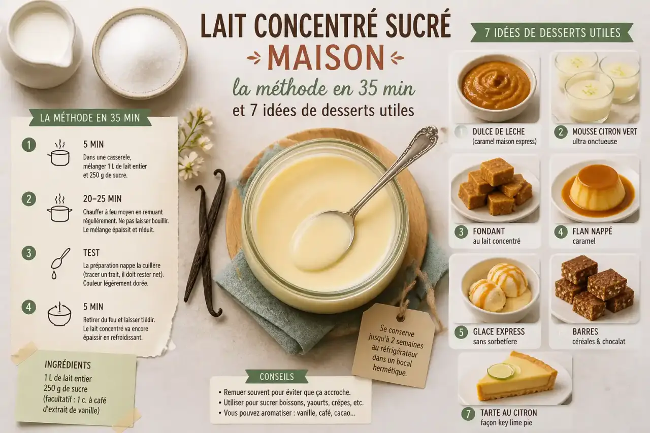 Lait concentré sucré maison : la méthode en 35 min et 7 idées de desserts utiles