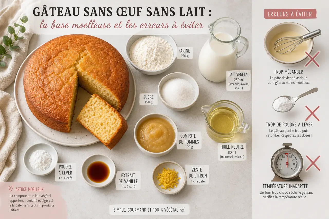 Gâteau sans œuf sans lait : la base moelleuse et les erreurs à éviter