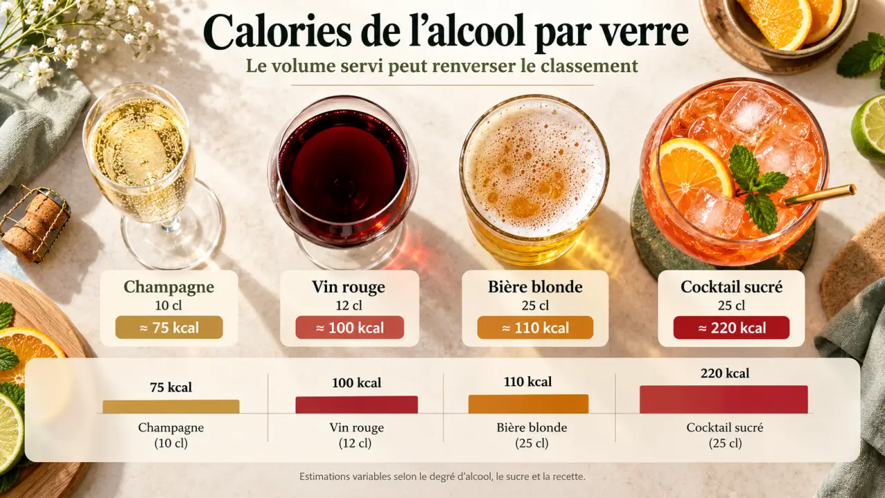 Calories de l’alcool par verre : le volume servi peut renverser le classement