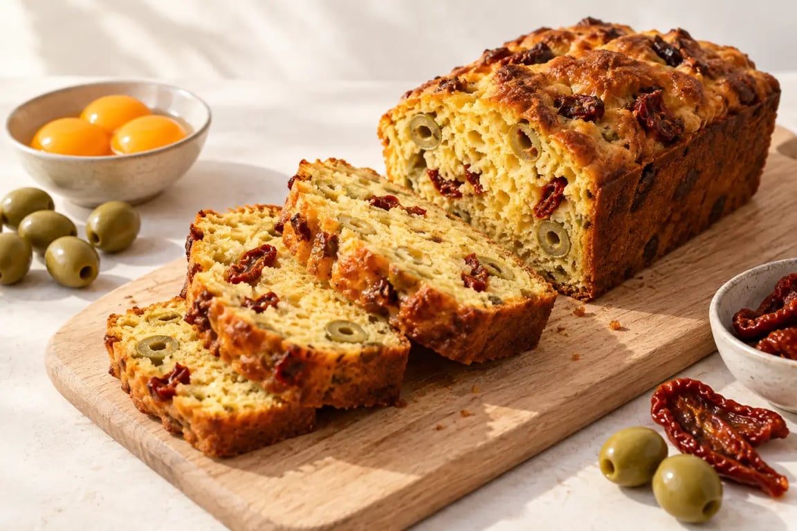 Recette salée avec jaune d'oeuf uniquement : cake aux olives et tomates séchées