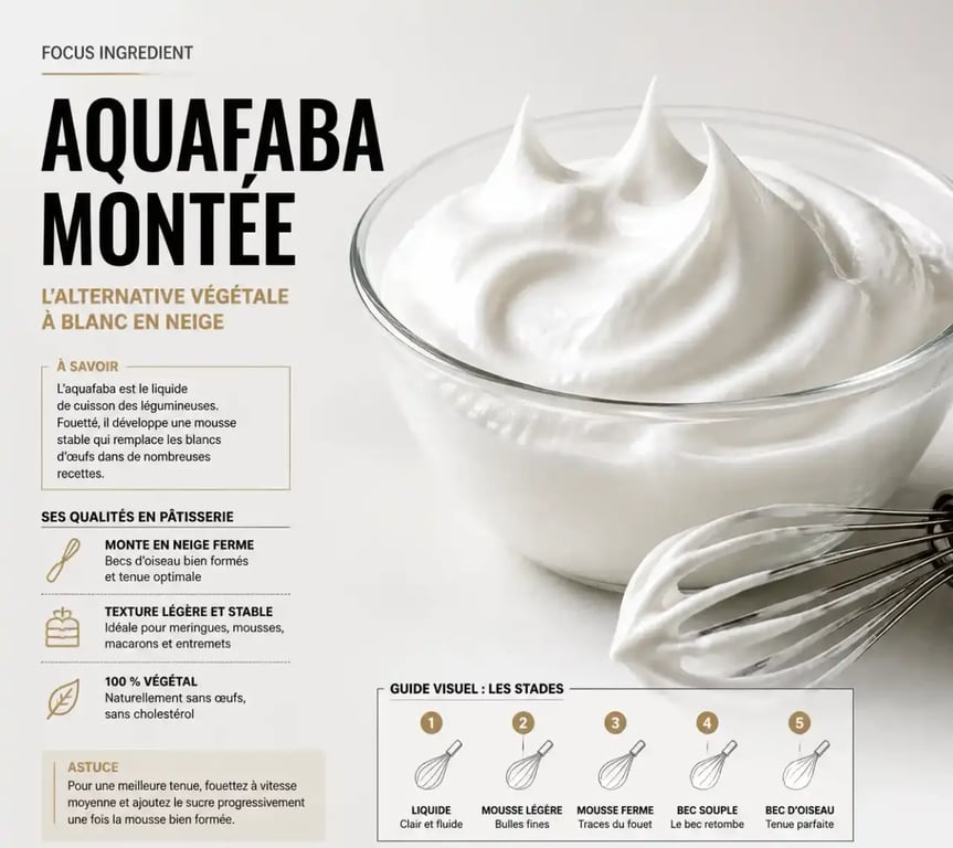 Aquafaba montée en neige pour remplacer les blancs d'œufs dans un gâteau végétalien