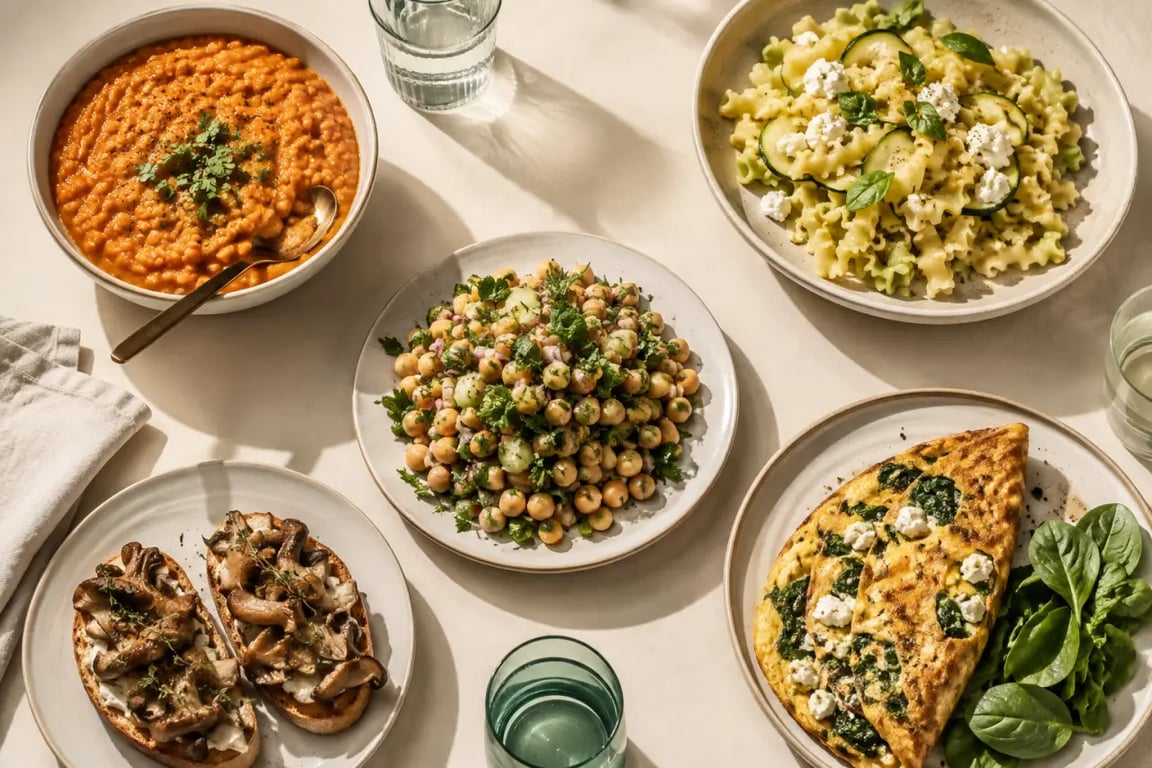 Idées repas végétarien : table de plats simples et rapides pour le dîner