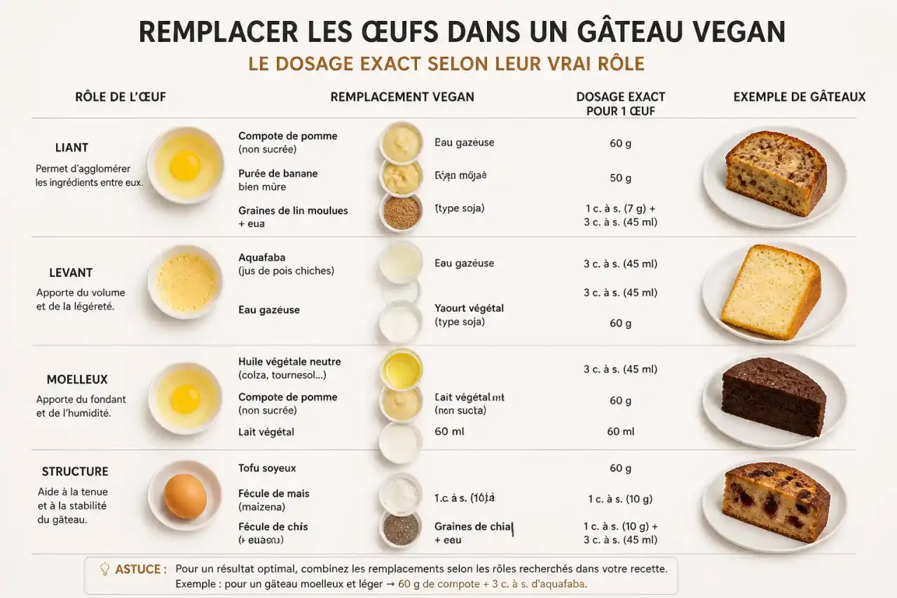 Remplacer les œufs dans un gâteau vegan : le dosage exact selon leur vrai rôle