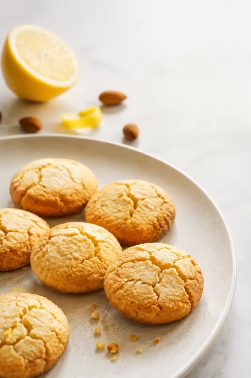 Biscuits sans gluten maison aux amandes et aux agrumes sur une assiette
