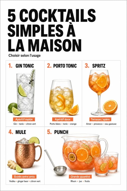 Cocktail simple : comparatif visuel de cinq recettes faciles pour choisir rapidement selon l’occasion