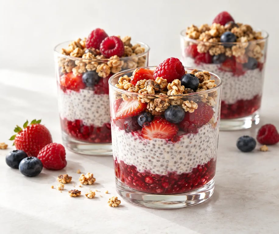 Desserts vegan recettes : pudding de chia aux fruits et au granola