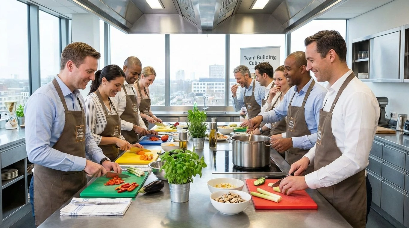 Équipe d'entreprise cuisinant