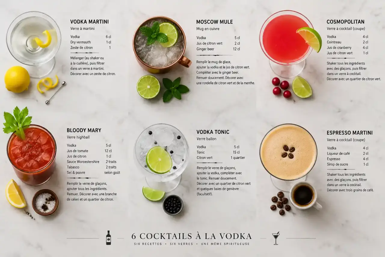 Six cocktails à la vodka, avec les bons dosages et le verre adapté à chaque recette