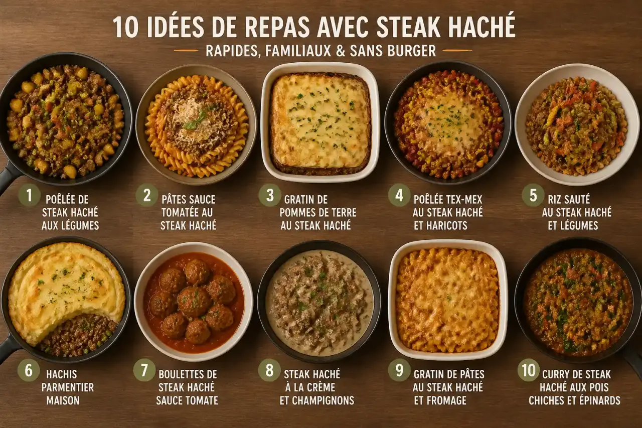 10 idées de repas avec steak haché, rapides, familiaux et sans burger