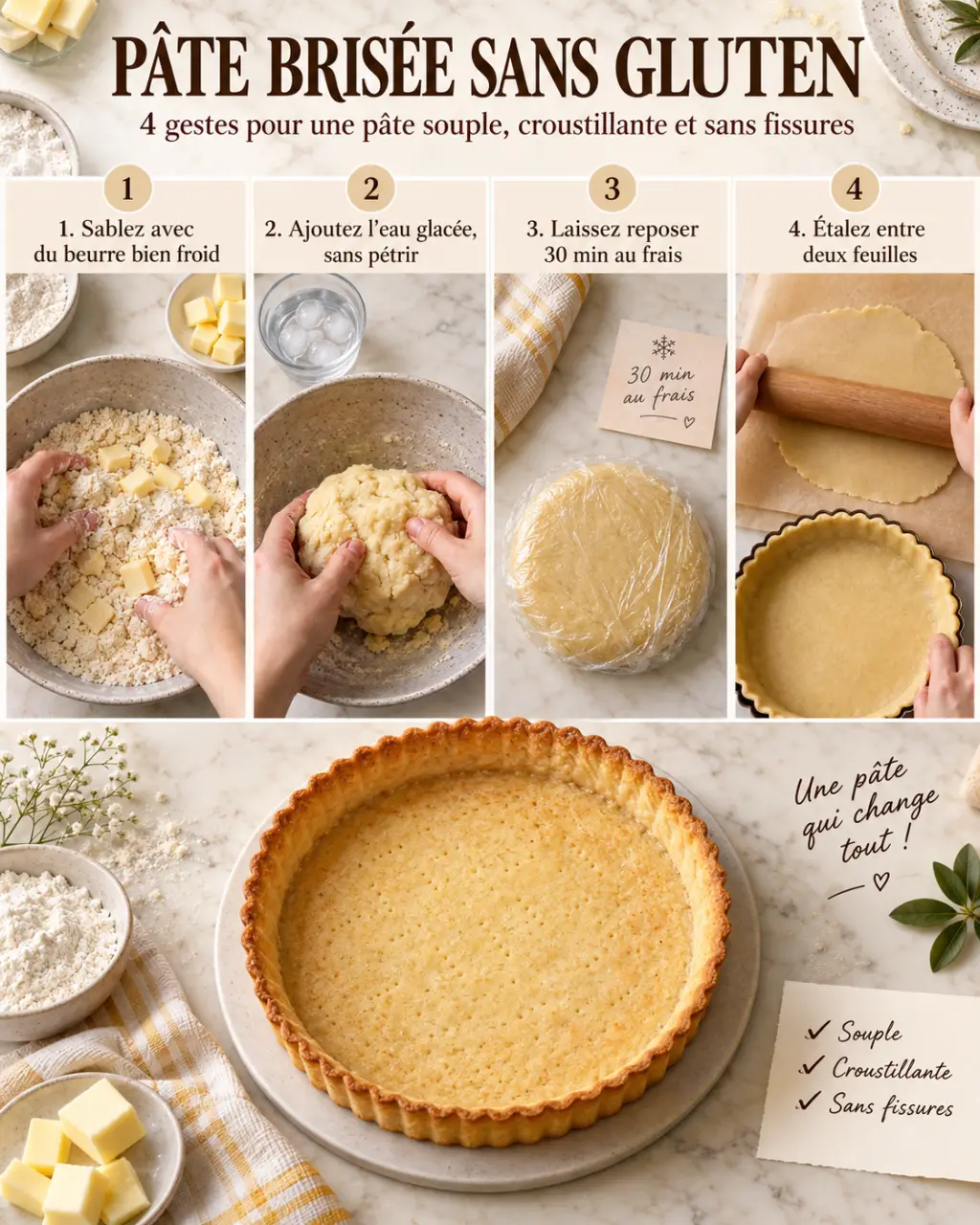 Pâte brisée sans gluten : 4 gestes pour une pâte souple, croustillante et sans fissures