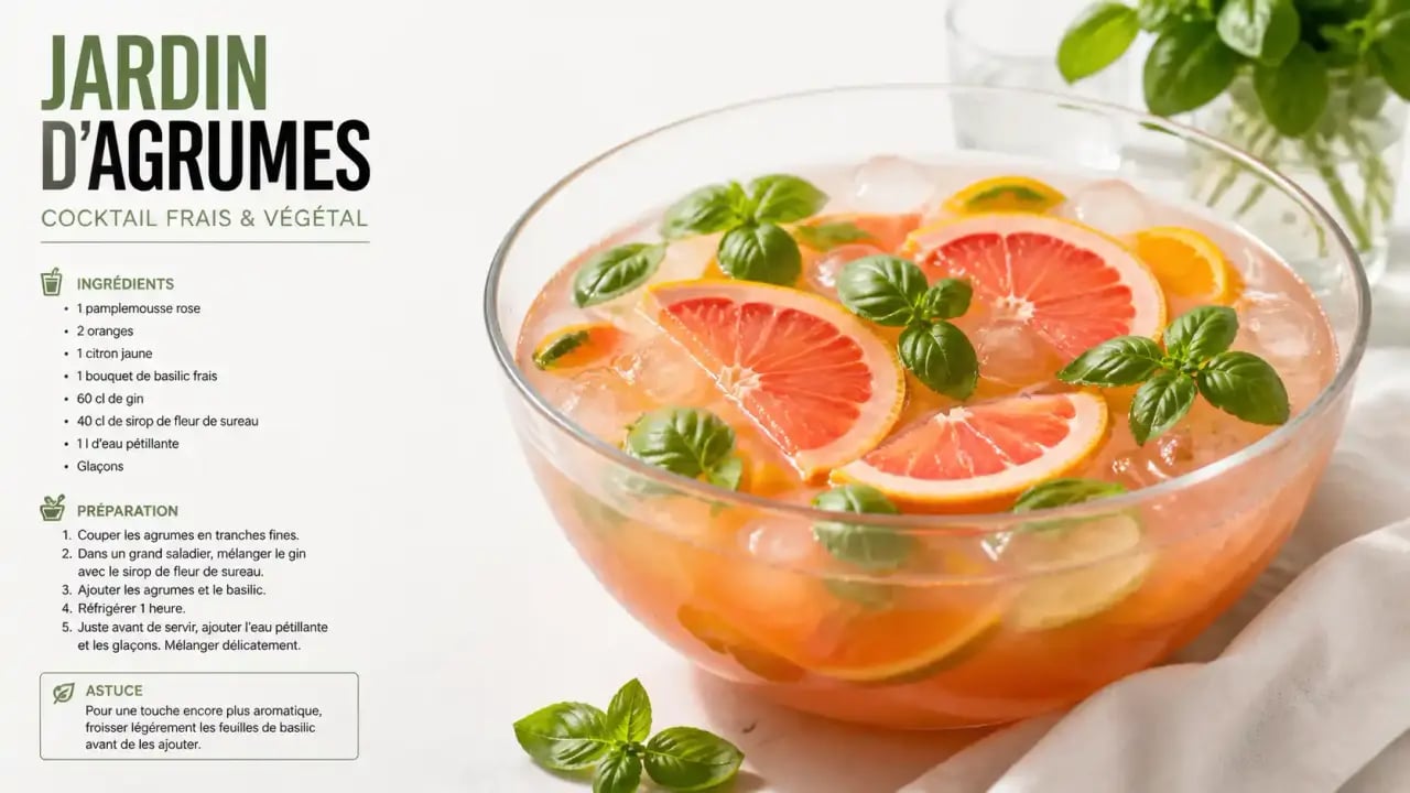 Cocktail pour 20 personnes original : Jardin d'Agrumes au gin et pamplemousse